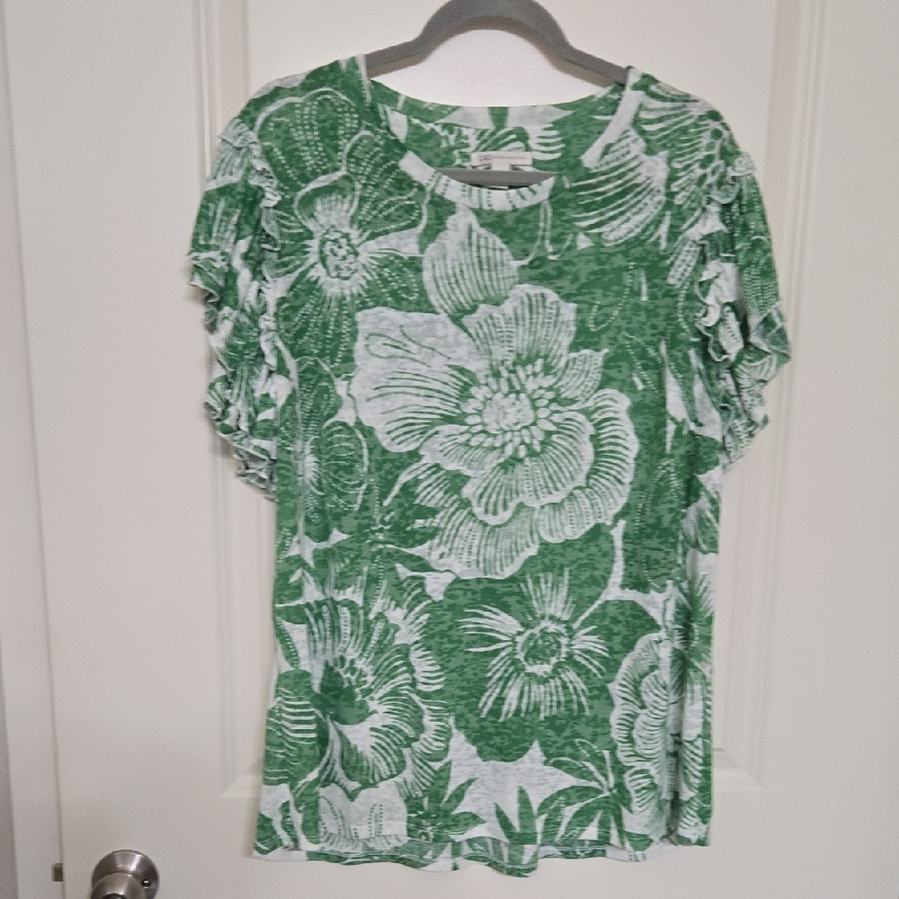 Cato Green Floral Short Sleeve Top